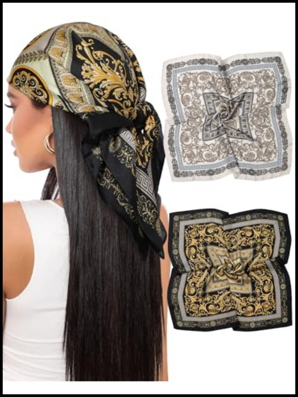 Satin Head Scarf 2Pcs Like Silk Hair Scarf 27.5in Bandana Wrap Women